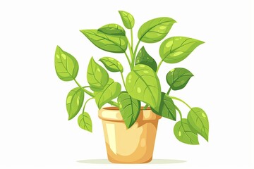 Vibrant Garden Flora: Cute Pot Plant Character Vector with Detailed Green Leaves