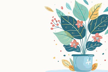 Obraz premium Vector White Background Plant in Cute Pot with Shiny Leaves - Nature and Garden Illustration