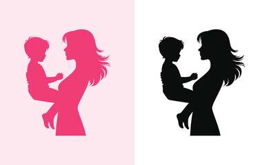 Happy mothers day silhouette for best mom and child love card design, vector women and child logo design mother's day special can be used in social media post, greeting card design, banner and posters
