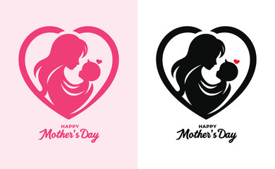 Happy mothers day silhouette for best mom and child love card design, vector women and child logo design mother's day special can be used in social media post, greeting card design, banner and posters