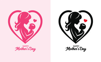 Happy mothers day silhouette for best mom and child love card design, vector women and child logo design mother's day special can be used in social media post, greeting card design, banner and poster