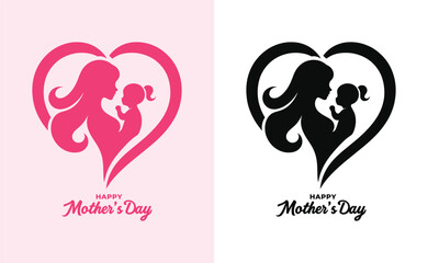 Happy mothers day silhouette for best mom and child love card design, vector women and child logo design mother's day special can be used in social media post, greeting card design, banner and poster