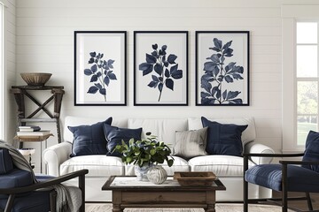 Navy Blue Botanical Art: Elegant Floral Motifs for Chic Home Decor