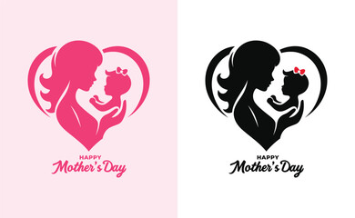 Happy mothers day silhouette for best mom and child love card design, vector women and child logo design mother's day special can be used in social media post, greeting card design, banner and poster