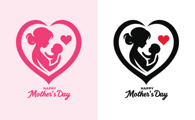 Happy mothers day silhouette for best mom and child love card design, vector women and child logo design mother's day special can be used in social media post, greeting card design, banner and poster