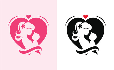 Happy mothers day silhouette for best mom and child love card design, vector women and child logo design mother's day special can be used in social media post, greeting card design, banner and poster