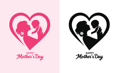 Happy mothers day silhouette for best mom and child love card design, vector women and child logo design mother's day special can be used in social media post, greeting card design, banner and poster