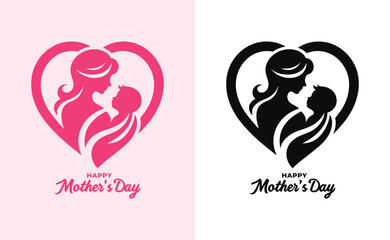 Happy mothers day silhouette for best mom and child love card design, vector women and child logo design mother's day special can be used in social media post, greeting card design, banner and poster