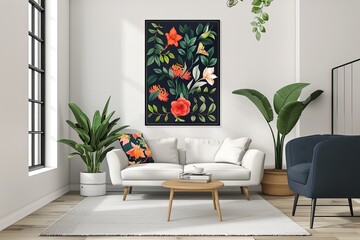 Vertical Botanical Illustration: Stylish Navy Floral Poster for Modern Homes