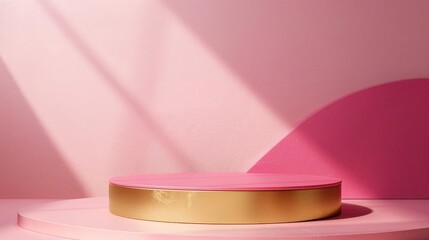 Pink podium with pink curved border and gold stripe