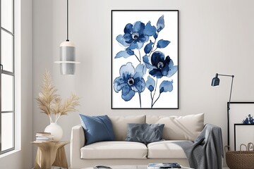 Contemporary Navy and Indigo Floral Printable Art - Stylish Modern Design