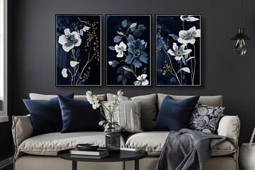 Navy Blue Botanical Art: Elegant Floral Designs in Shades of Navy and Indigo
