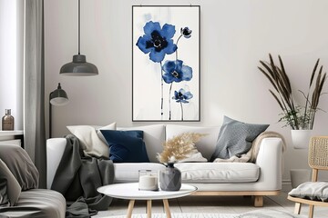 Boho Style Indigo Flower Poster Print - Chic Living Room Botanical Illustration