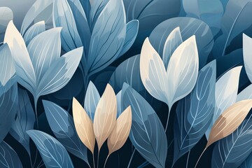 Stylized Blue Gradient Petal Illustrations: Abstract Botanical Art for Elegant Decor