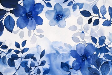 Abstract Indigo Blossom Watercolor Print: Stylish Decor Featuring Elegant Blue Botanical Gradients