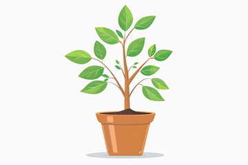 Vector Pot Plant: Glossy Leaves and Endearing Spring Growth Illustration