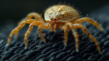 This close-up view provides insight into the behavior and presence of mites in the environment. Emphasis is placed on their interaction with surfaces such as fabric.