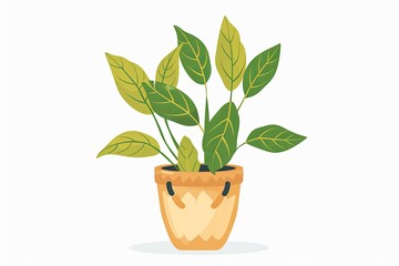 Green Leaf Plant Pot: Cute Vector Illustration on White Background