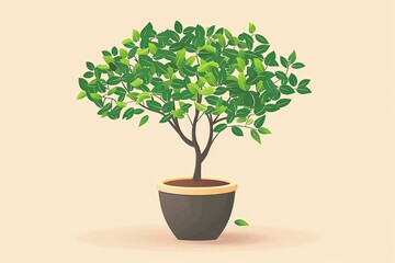 Obraz premium Vector Charming Tree with Rich Green Foliage in Pot - Isolated Nature Concept