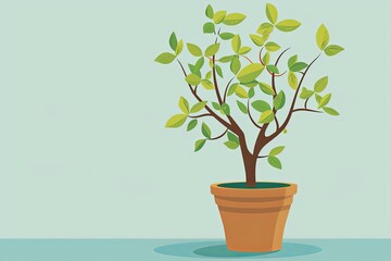 Verdant Leaves Anthropomorphic Tree Pot Vector - Spring Growth Concept