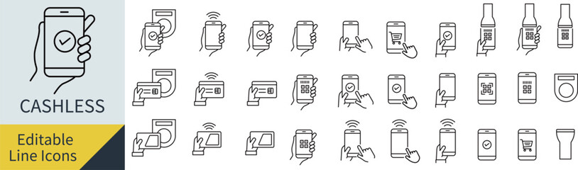 線の編集ができるベクターのキャッシュレスのアイコンセット（アウトライン化していない）