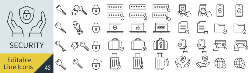 線の編集ができるベクターのセキュリティのアイコンセット（アウトライン化していない）