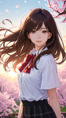 女子高校生と桜　入学・卒業イメージ