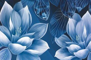 Stylized Petal Designs in Blue Gradient: Artistic Floral Wall Decor