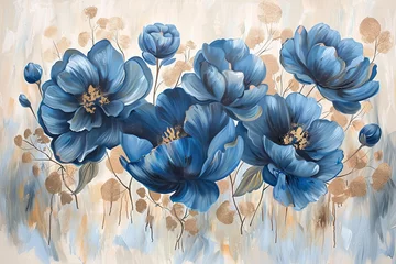 Fotobehang Deep Blue Flower Painting: Boho Botanical Printable for Stunning Wall Decoration © Michael