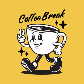 walking mascot coffee cup illustration
