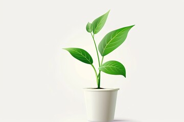 Happy Plant in Vector Pot: Detailed Veins and Isolated Flower Growth on White Background