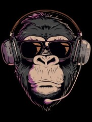 Monkey with Sunglasses and Headphones Vector