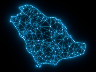 A sketching style of the map Saudi Arabia. An abstract image for a geographical design template. Image isolated on black background.