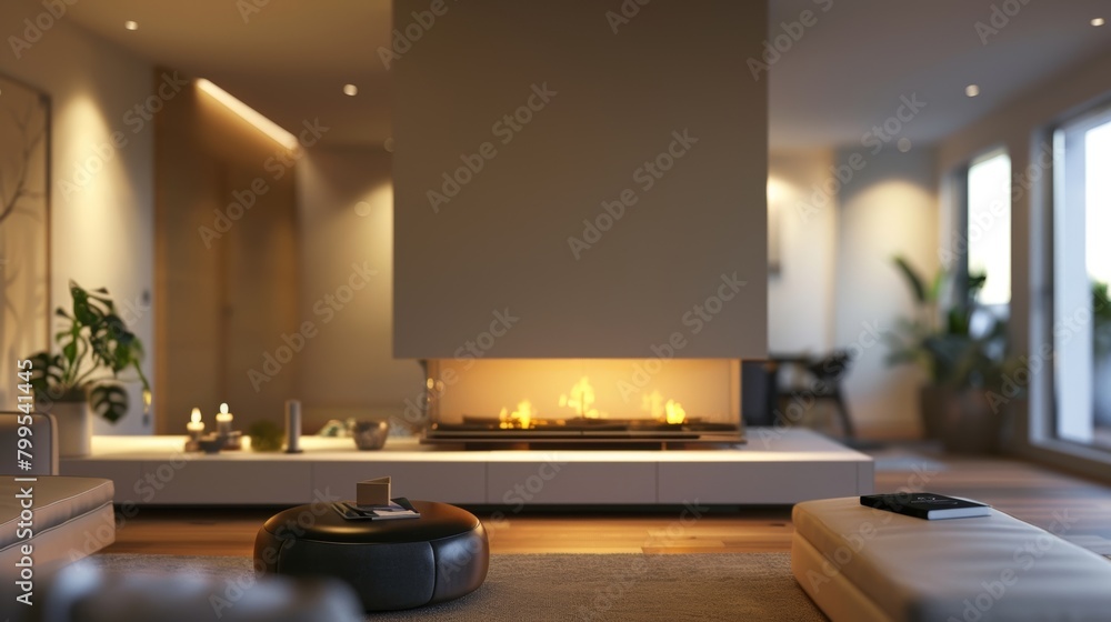 Poster a simple yet elegant fireplace is built into a recessed wall giving the illusion of a builtin unit. 