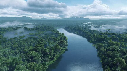 An Aerial View Of The Amazon River Deep Within The Rainforest hyper realistic 