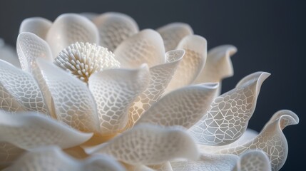A stunning and unique sculpture of a flower intricately crafted from layers of translucent porcelain paper clay..