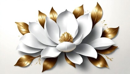 Luxury white magnolia foil metallic background vector with golden metallic home decorate wall art created with generative ai.