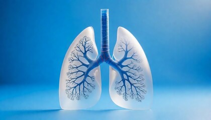 Human lung model with a of disease, A transparent lungs with a blue background, Human lungs concept of healthy lungs ,3d illustration created with generative ai.