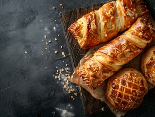 Sweet traditional pastry on dark background 