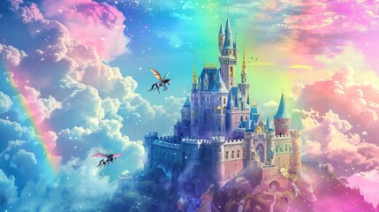 Fantasy world kingdom illustration design with towers and fortresses - obrazy, fototapety, plakaty
