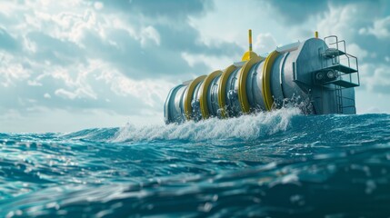 wave energy converter harnessing the power of ocean waves to generate renewable electricity. Generative Ai hyper realistic 