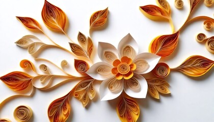 Close up of paper flowers on a white surface,3D illustration created with generative ai.