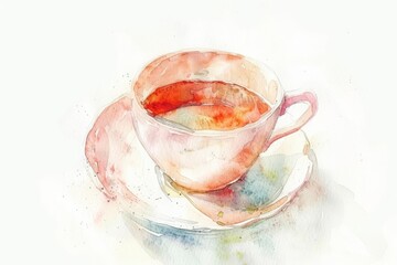 Enjoy the simplicity of a watercolor painting of a delicate teacup, pretty and clean, minimal watercolor style illustration isolated on white background