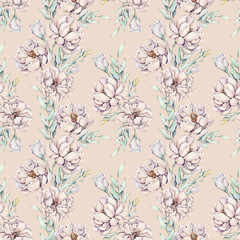 Seamless pattern with watercolor peonies