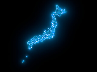 A sketching style of the map Japan. An abstract image for a geographical design template. Image isolated on black background.