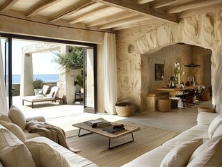 Mediterranean interior design of modern living room, home. 