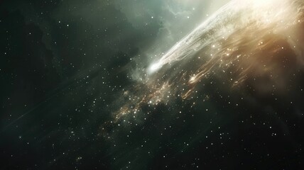 Naklejka premium Digital illustration of galaxy with glowing star clusters and cosmic dust against dark space background