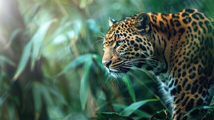 Jaguar in natural habitat looking to side
