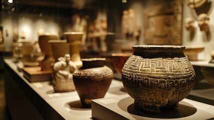 Ancient pottery on display in museum exhibit