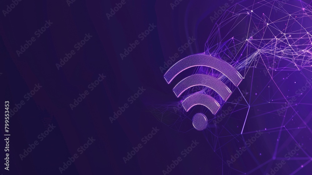 Poster digital representation of wireless signal symbol in purple abstract background